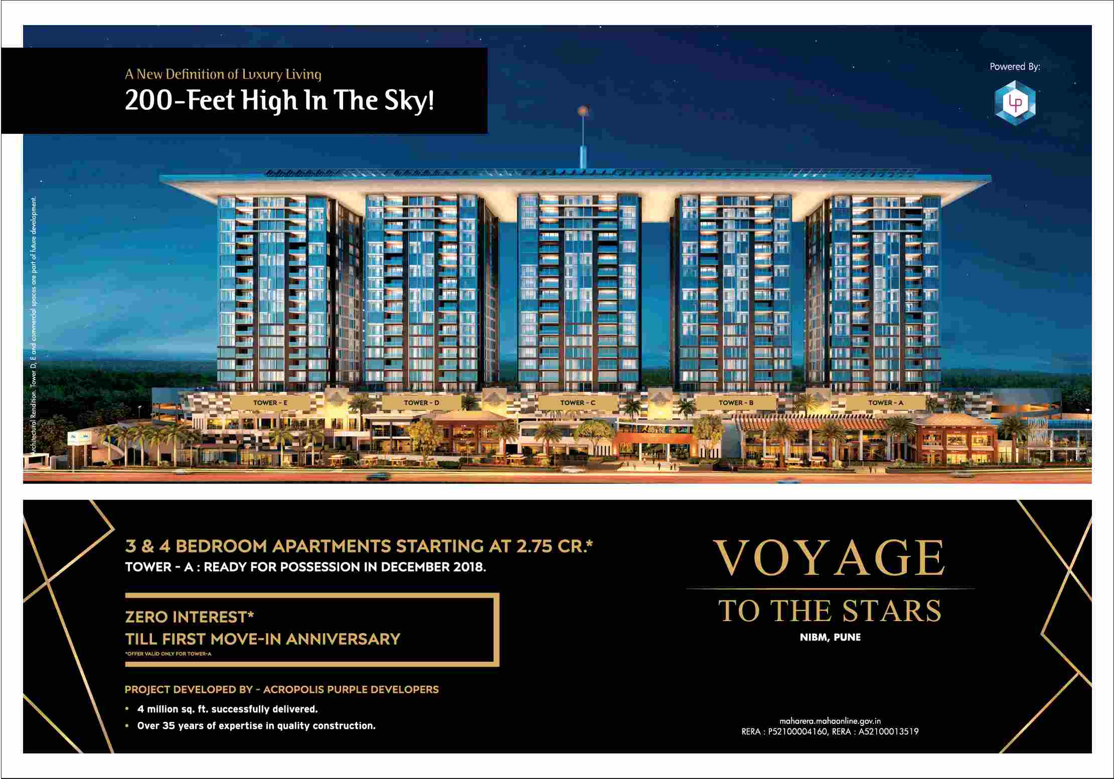 Book 3 & 4 bedroom apartments @ Rs 2.75 cr at Acropolis Voyage To The Star in Pune Update